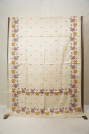 Beige Machine Embroidered Tussar Silk Saree - SRBMETSS1497