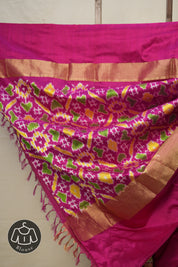 Yellow Maroon Checks Pochampalli Silk Ikat Saree - SRYMCPSIS229