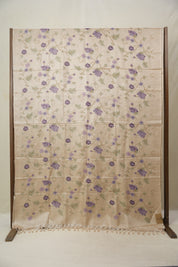Dusty Cream Machine Embroidered Tussar Silk Saree - SRDCETSS1487