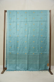 Sky Blue Machine Embroidered Tussar Silk Saree - SRSBMETSS1516