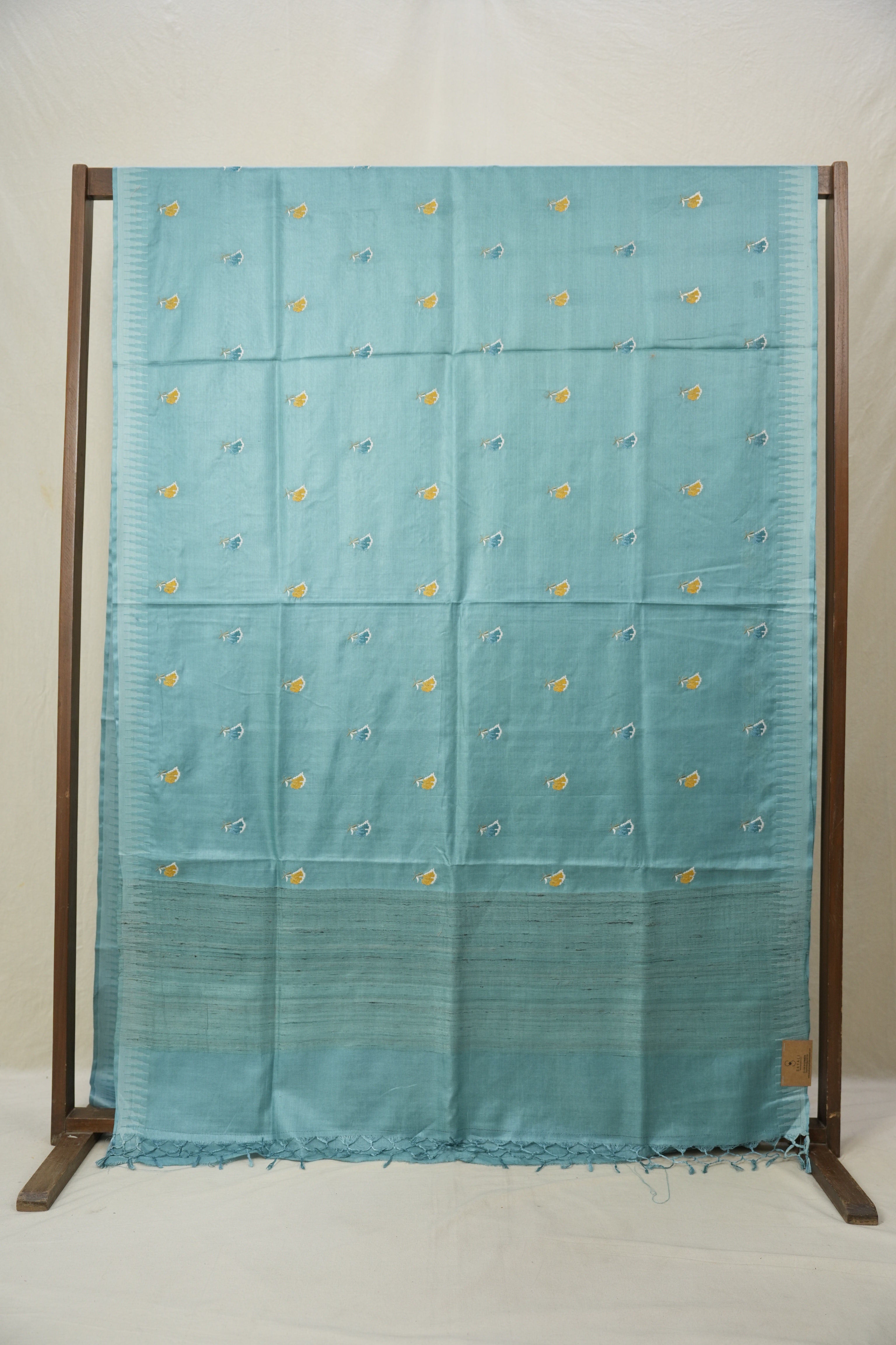 Sky Blue Machine Embroidered Tussar Silk Saree - SRSBMETSS1516