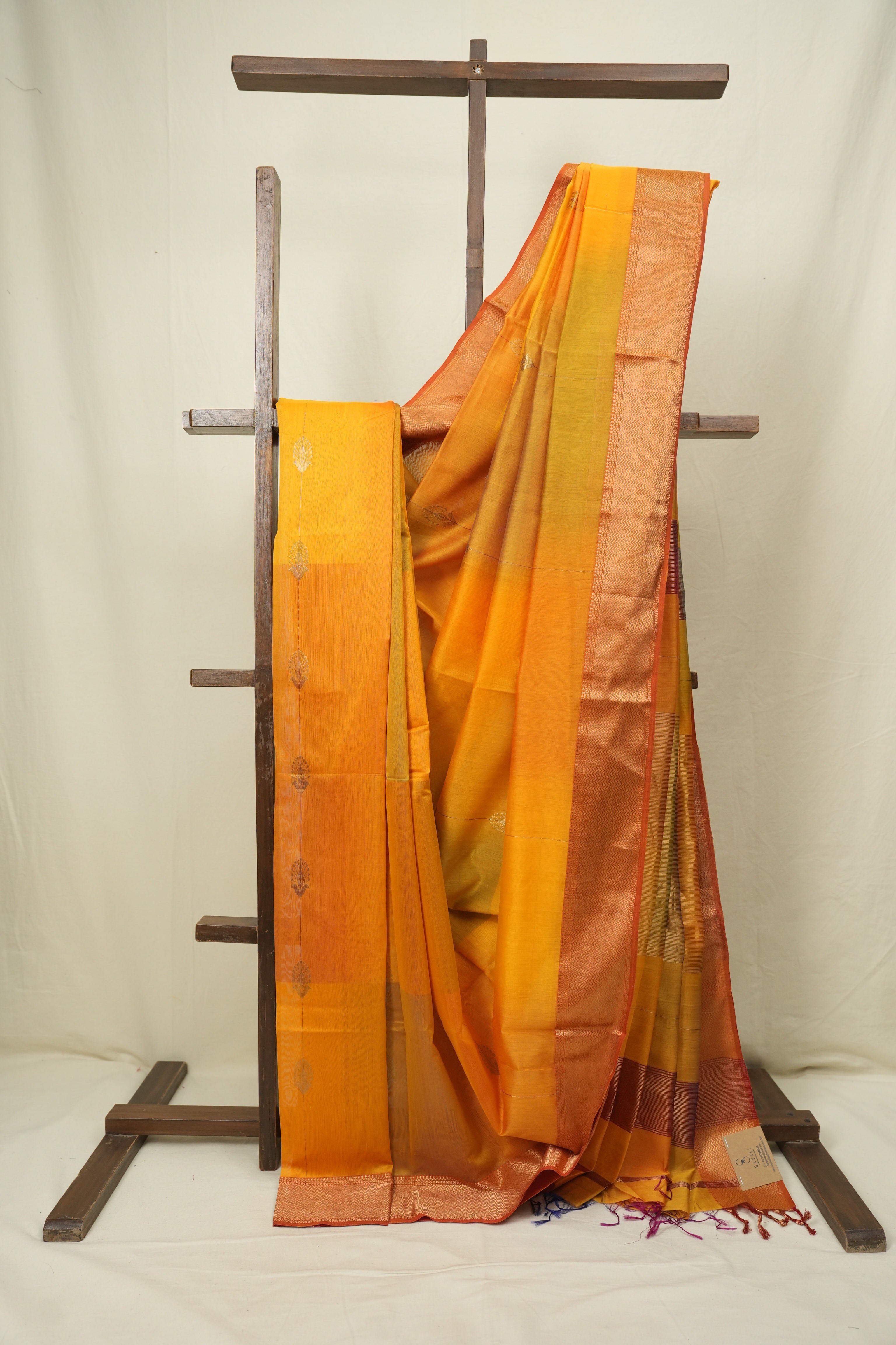 Two Tone Yellow Maheshwari Saree - SRTTYMS1284