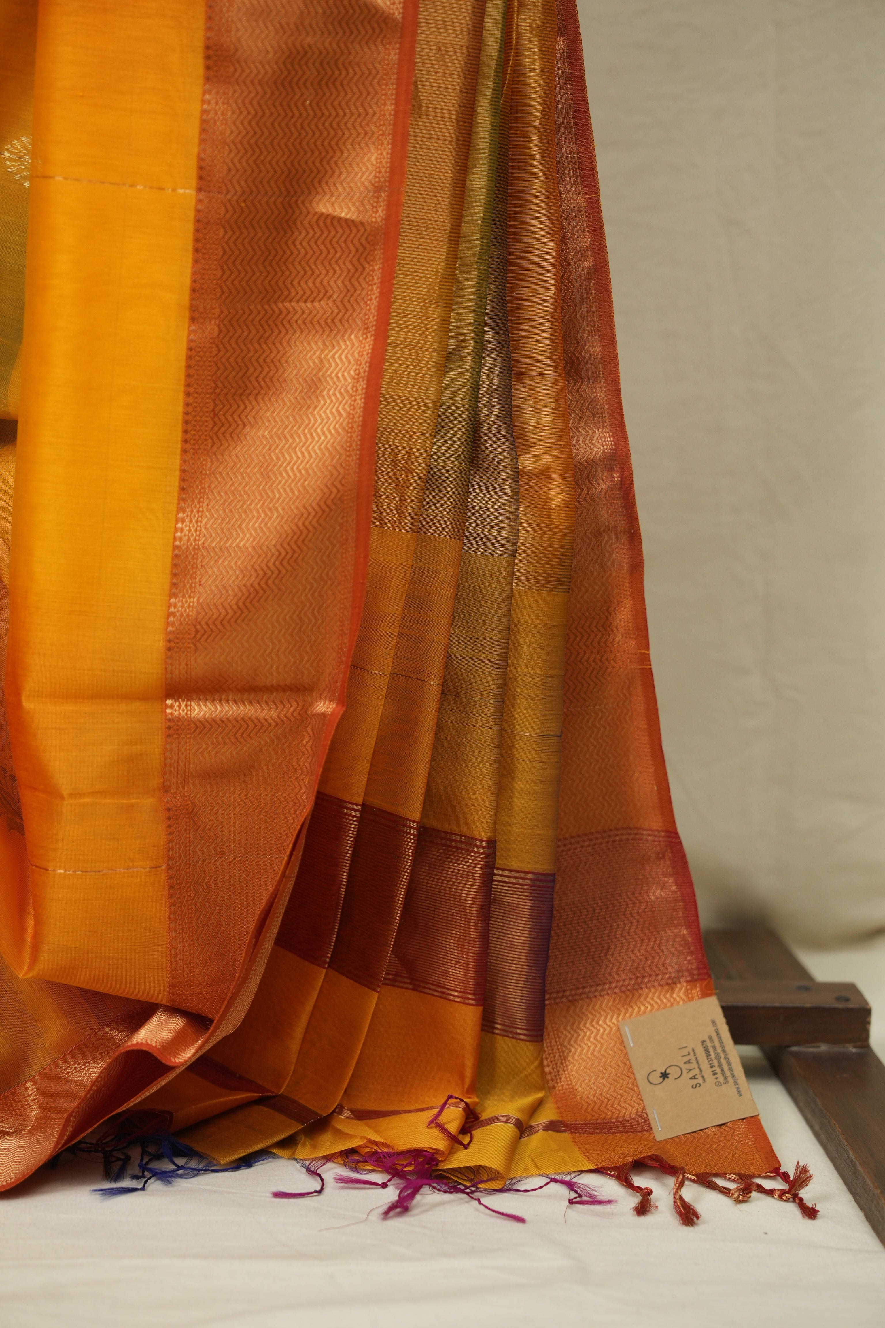 Two Tone Yellow Maheshwari Saree - SRTTYMS1284