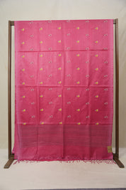 Rani Pink Machine Embroidered Tussar Silk Saree - SRRPMETSS1519