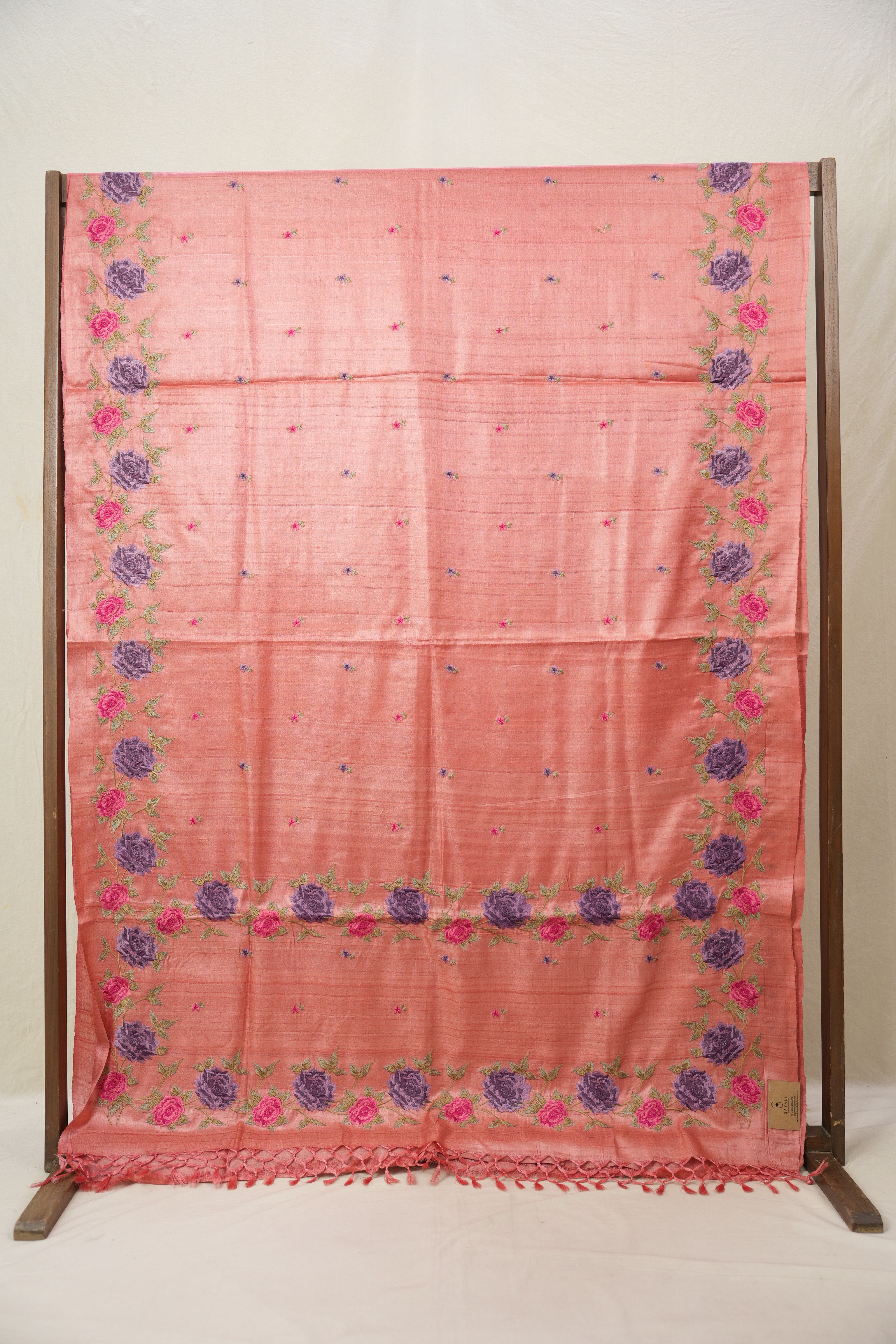 Pink Machine Embroidered Tussar Silk Saree - SRPMETSS1512