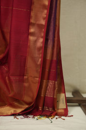 Two Tone Red Maheshwari Saree - SRTTRMS1283