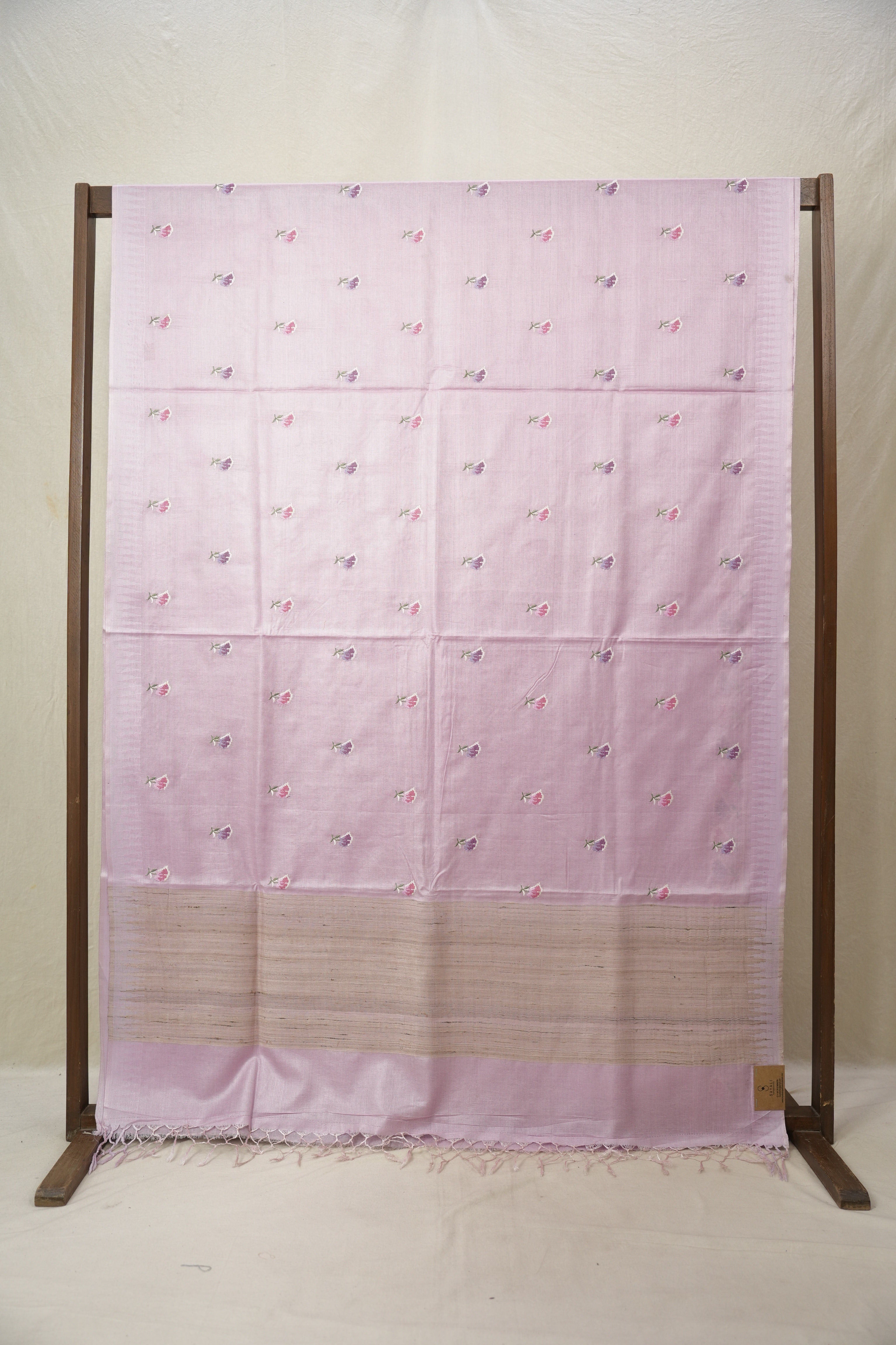 Lilac Machine Embroidered Tussar Silk Saree - SRLMETSS1517