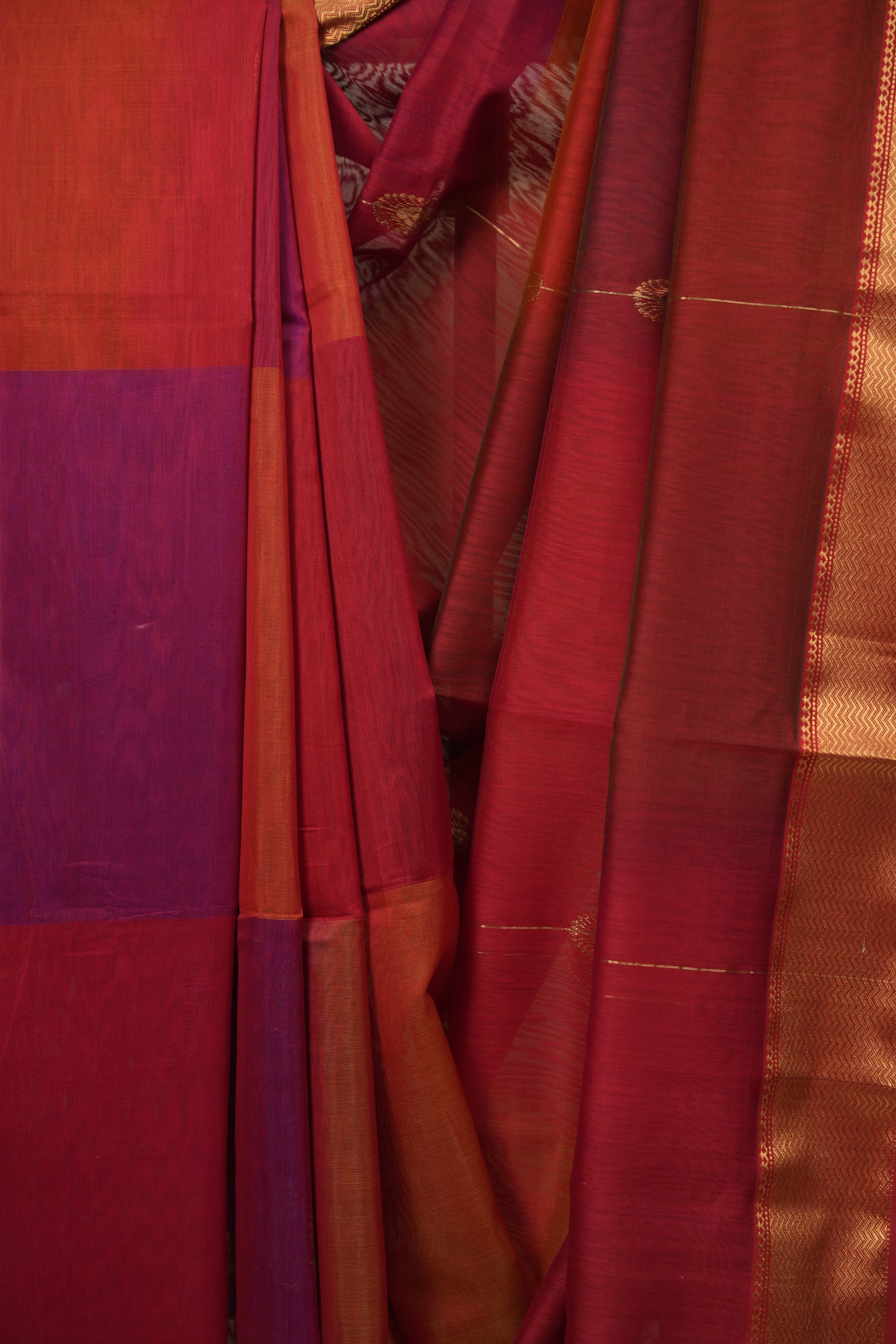 Two Tone Red Maheshwari Saree - SRTTRMS1283