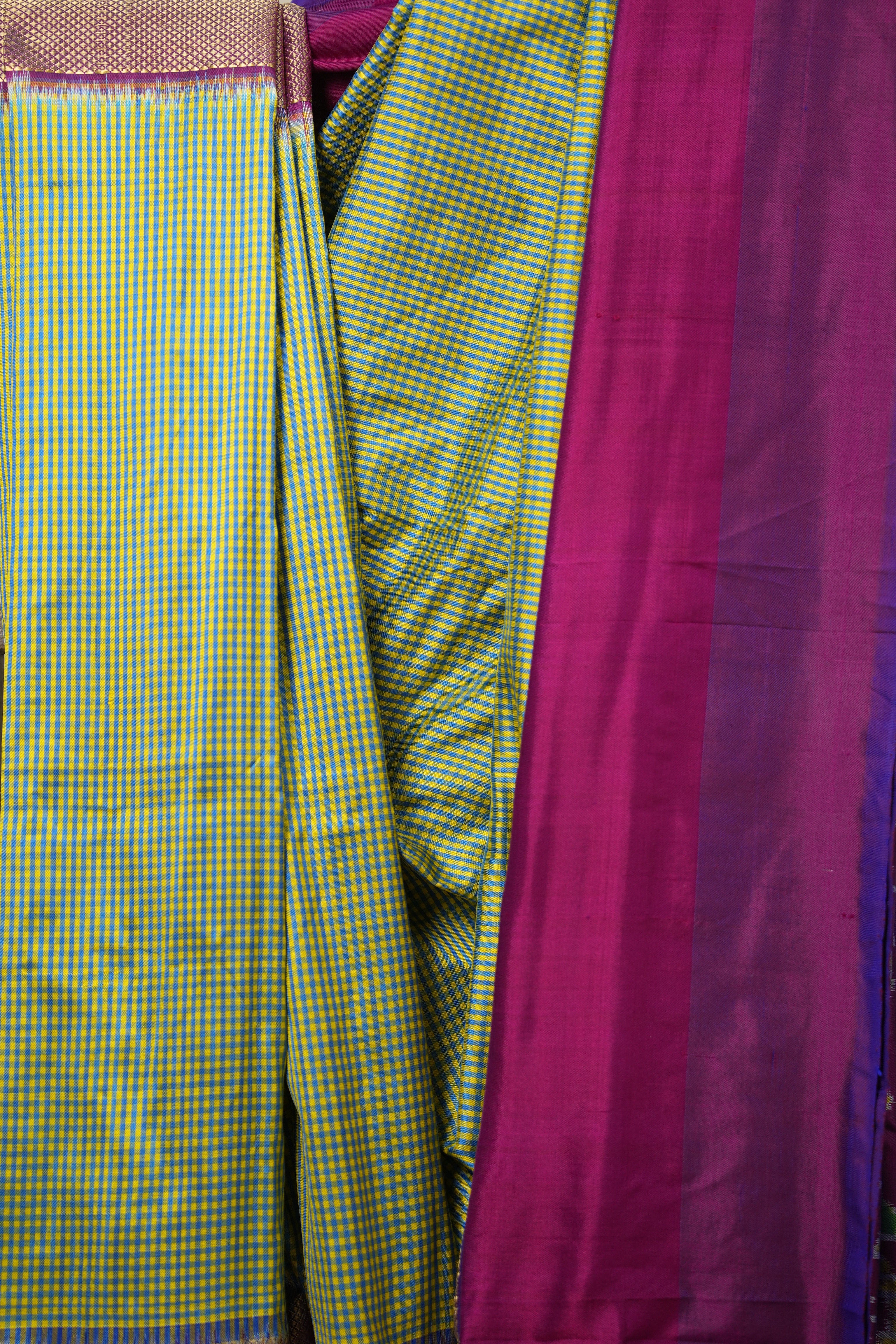 Blue Yellow Checks Pochampalli Silk Ikat Saree - SRBYCPSIS226