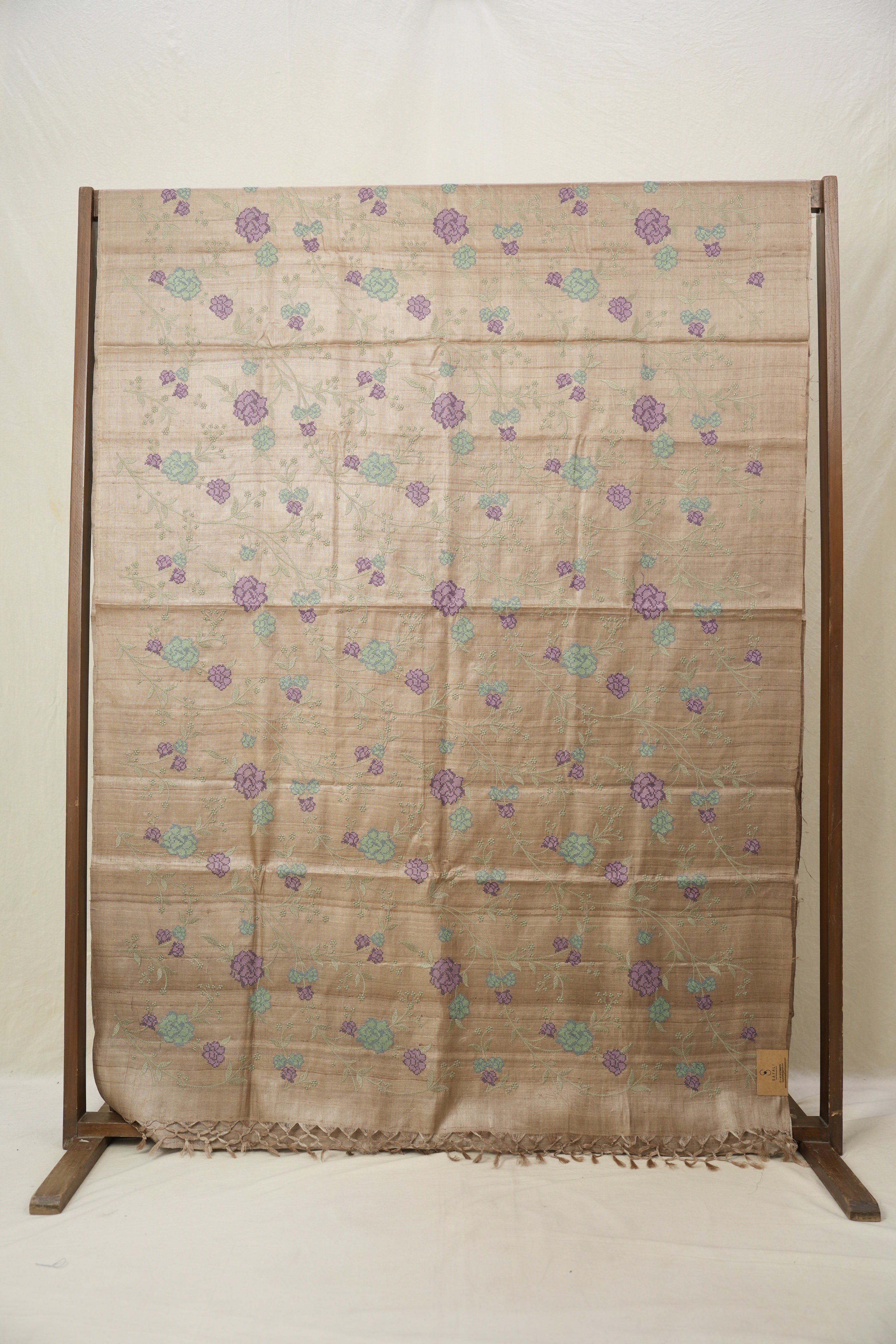 Copper Machine Embroidered Tussar Silk Saree - SRCETSS1491