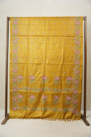 Yellow Gold Machine Embroidered Tussar Silk Saree - SRYGETSS1493