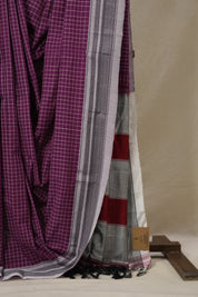 Magenta Checks Cotton Ilkal Saree With Chikki Border - SRMCIS867
