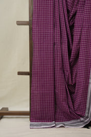 Magenta Checks Cotton Ilkal Saree With Chikki Border - SRMCIS867