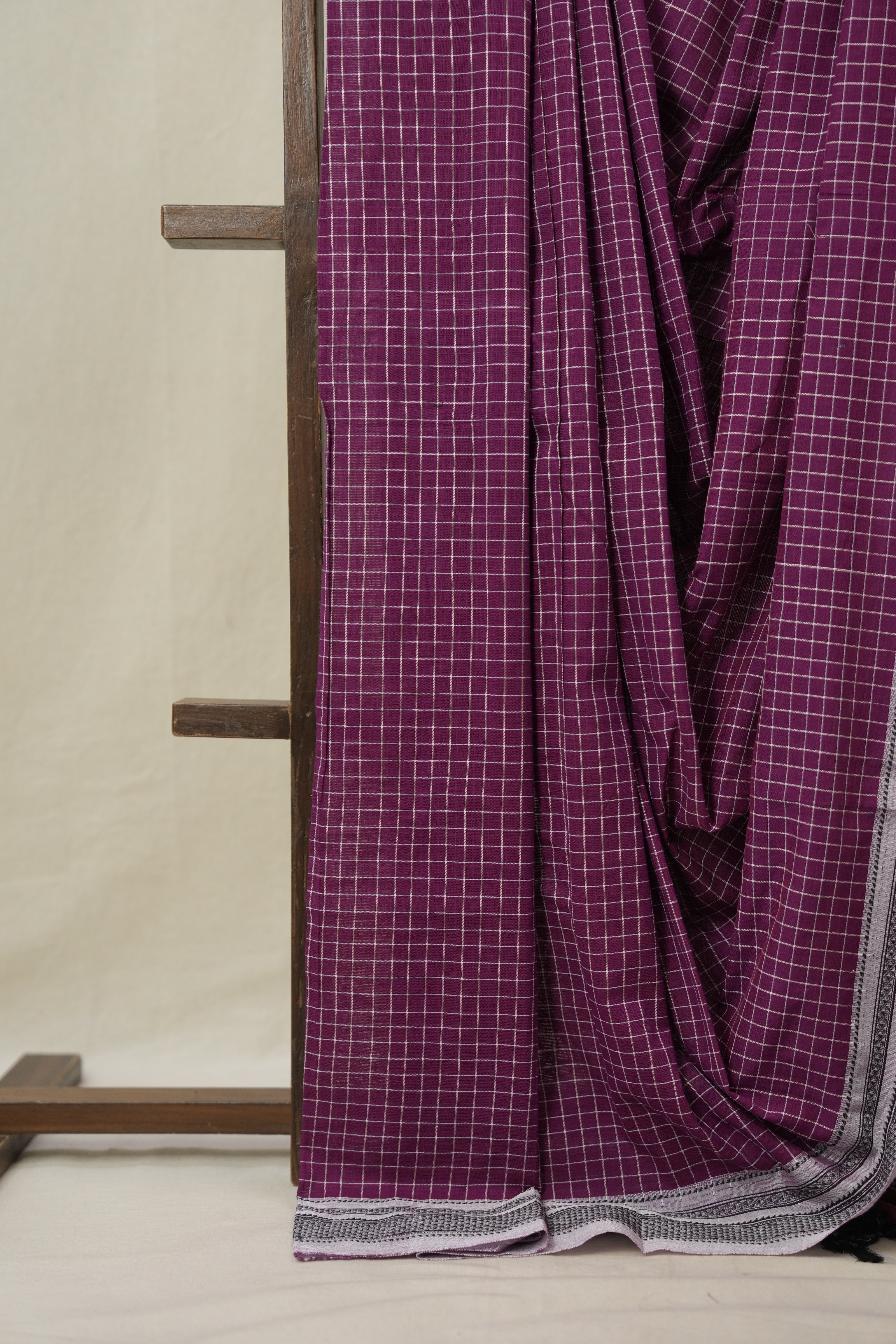 Magenta Checks Cotton Ilkal Saree With Chikki Border - SRMCIS867