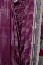 Magenta Checks Cotton Ilkal Saree With Chikki Border - SRMCIS867