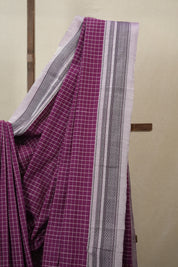 Magenta Checks Cotton Ilkal Saree With Chikki Border - SRMCIS867