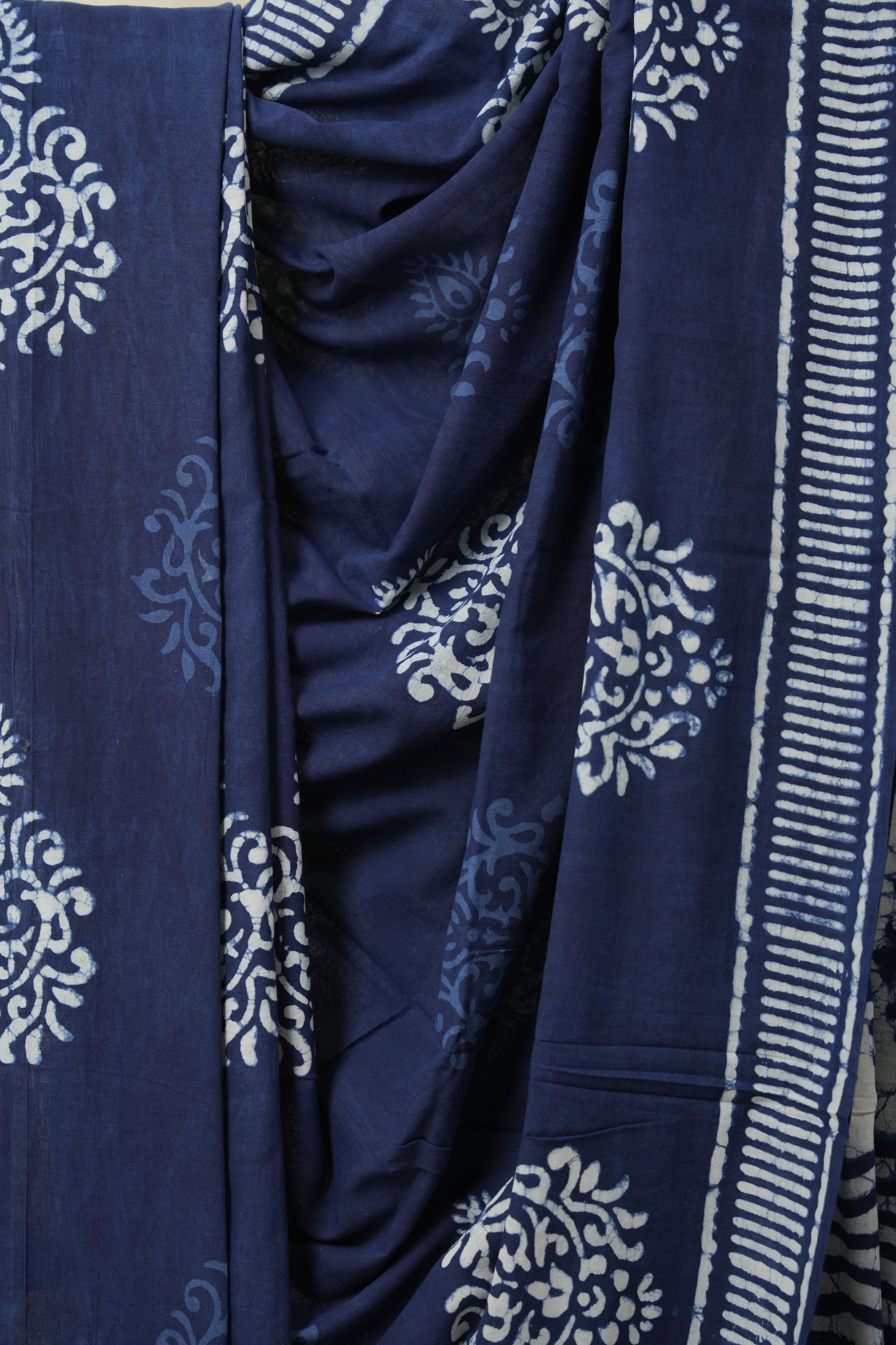 Indigo Blue HBP Cotton Saree - SRIBCS3144
