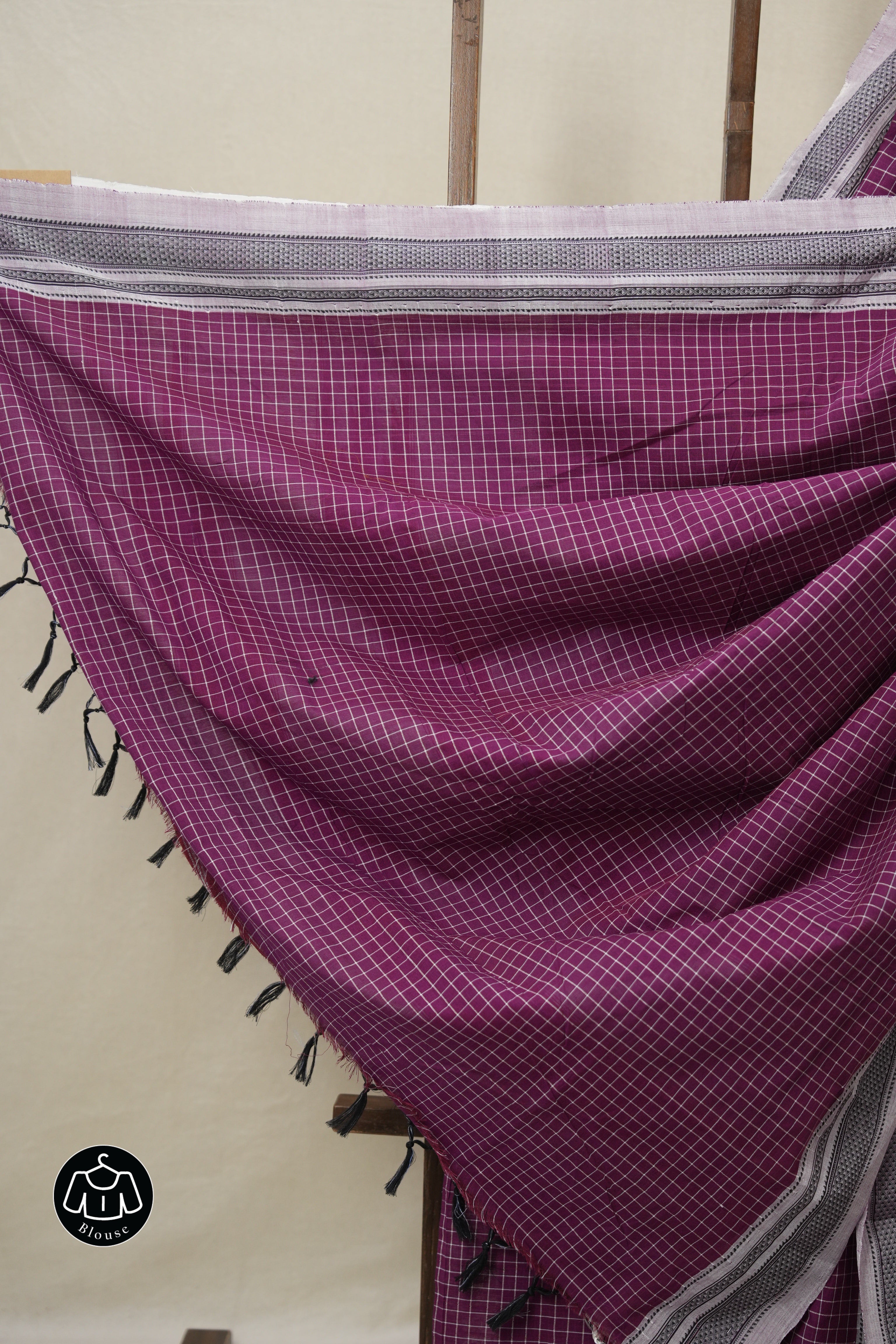 Magenta Checks Cotton Ilkal Saree With Chikki Border - SRMCIS867