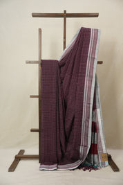 Maroon Checks Cotton Ilkal Saree With Chikki Border - SRMCIS869