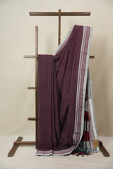 Maroon Checks Cotton Ilkal Saree With Chikki Border - SRMCIS869