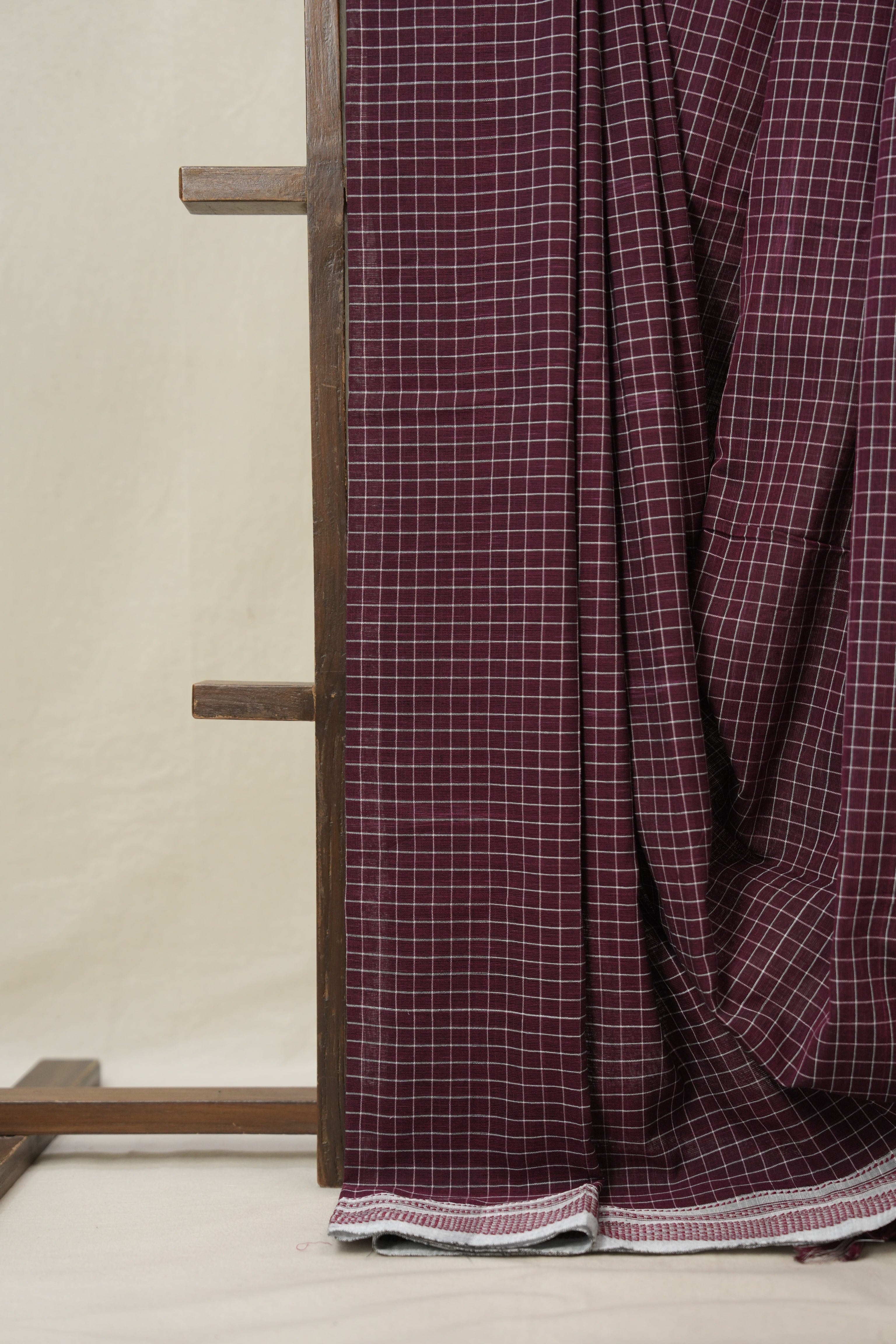Maroon Checks Cotton Ilkal Saree With Chikki Border - SRMCIS869
