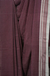 Maroon Checks Cotton Ilkal Saree With Chikki Border - SRMCIS869
