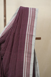 Maroon Checks Cotton Ilkal Saree With Chikki Border - SRMCIS869
