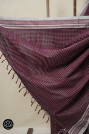 Maroon Checks Cotton Ilkal Saree With Chikki Border - SRMCIS869