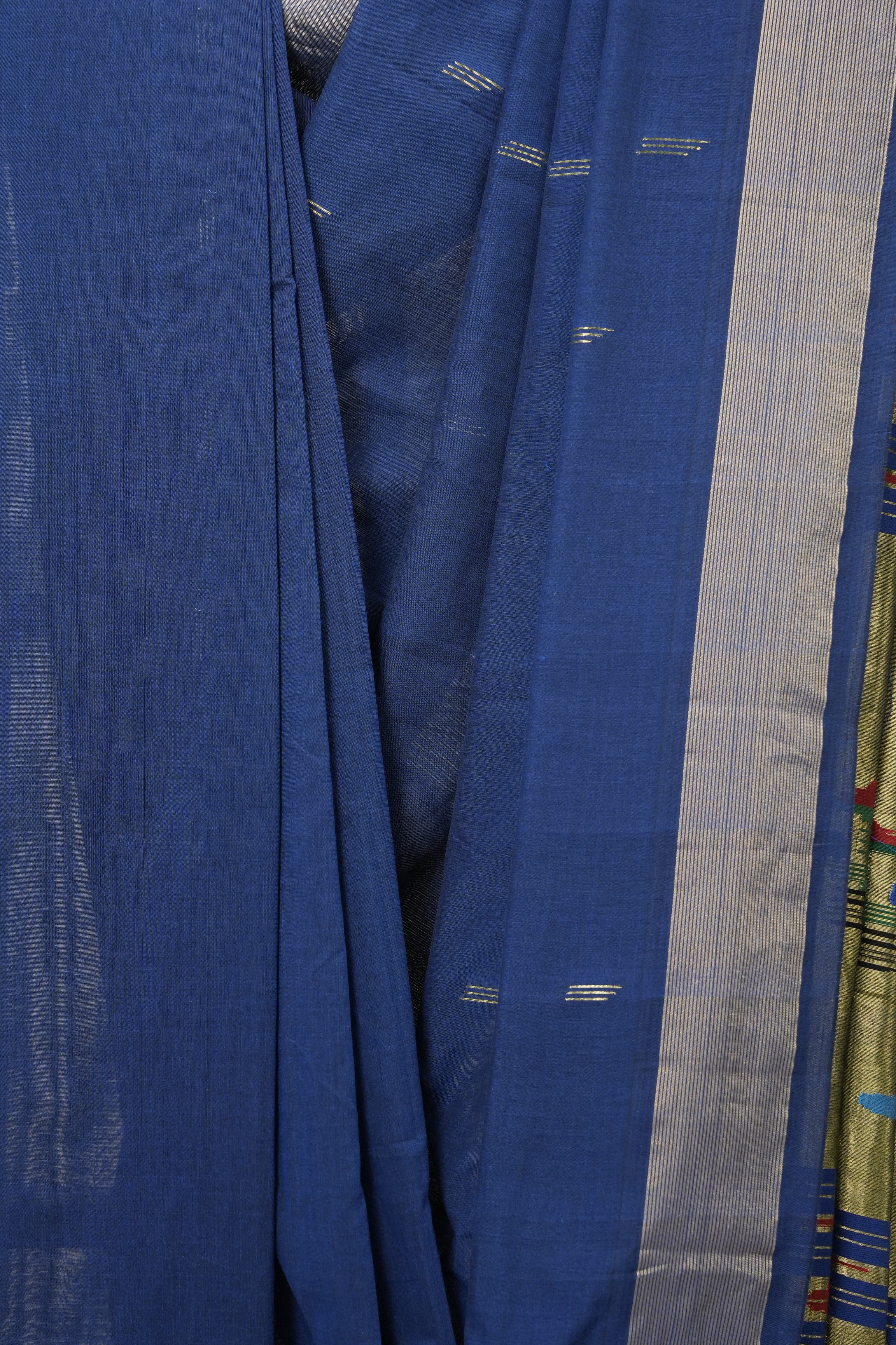 Navy Blue Cotton Paithani Saree - SRNBCPS605