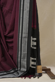 Maroon Cotton Ilkal Saree With Chikki Border - SRMCIS860