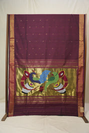 Maroon Cotton Paithani Saree - SRMCPS739