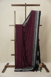 Maroon Cotton Ilkal Saree With Chikki Border - SRMCIS863