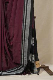 Maroon Cotton Ilkal Saree With Chikki Border - SRMCIS863