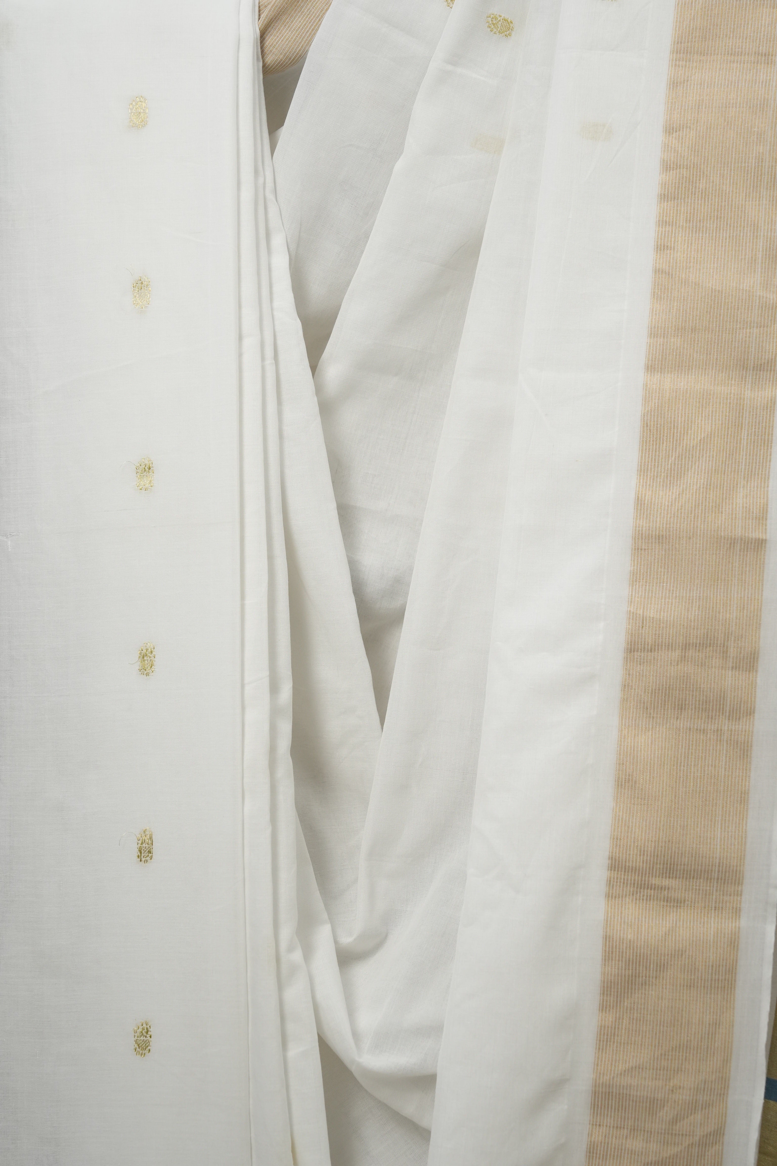 White Cotton Paithani Saree - SRWCPS606