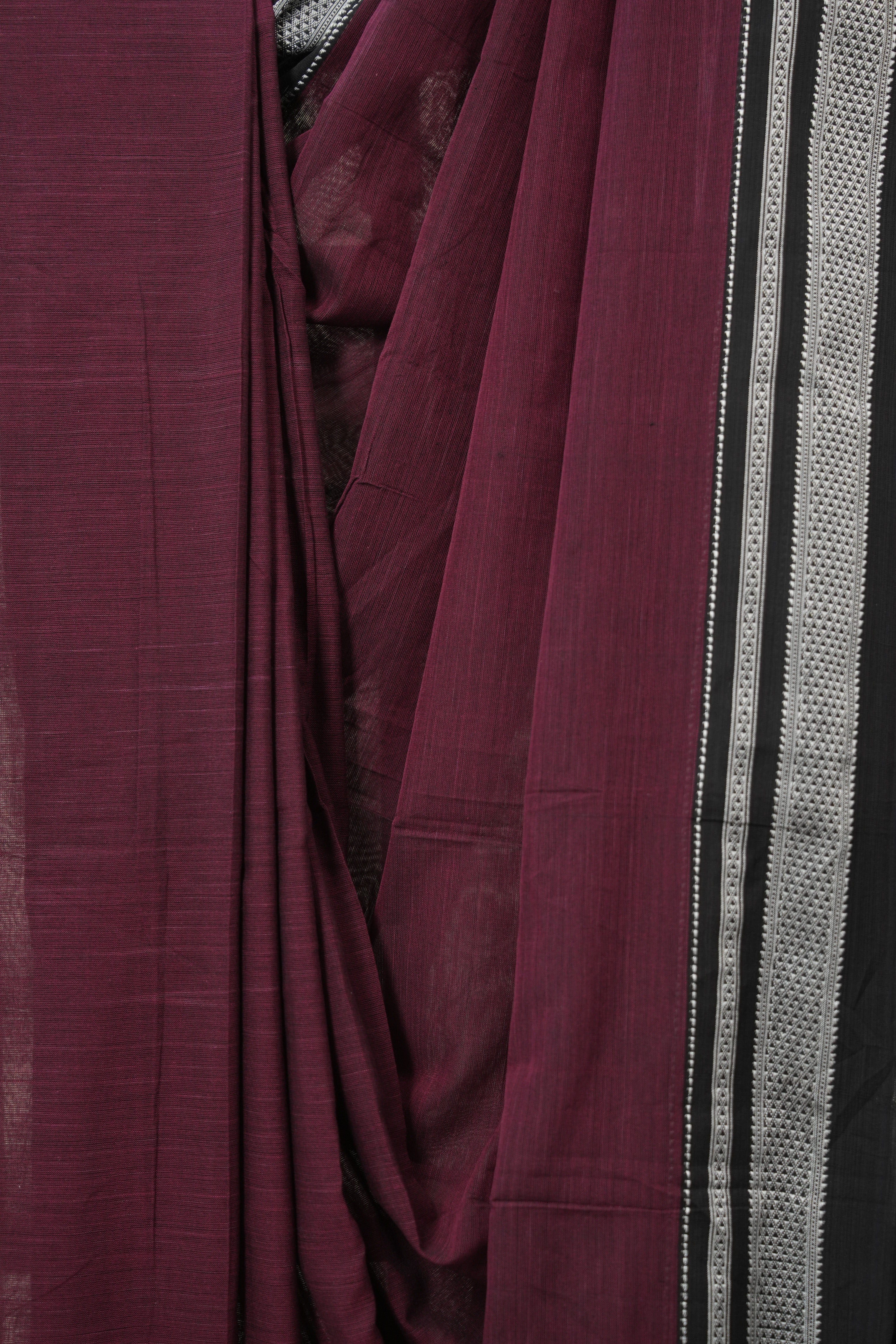 Maroon Cotton Ilkal Saree With Chikki Border - SRMCIS863