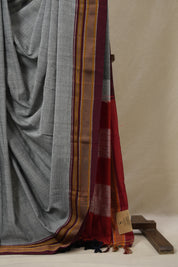Grey Cotton Ilkal Saree With Chikki Border - SRGCIS864