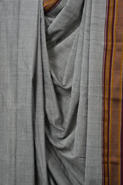 Grey Cotton Ilkal Saree With Chikki Border - SRGCIS864