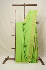 Parrot Green Cotton Paithani Saree - SRPGCPS602