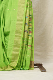 Parrot Green Cotton Paithani Saree - SRPGCPS602