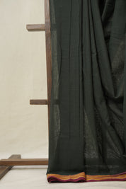 Dark Green Cotton Ilkal Saree With Chikki Border - SRDGCIS853