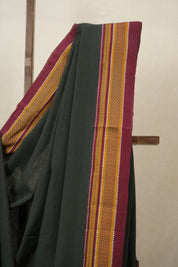 Dark Green Cotton Ilkal Saree With Chikki Border - SRDGCIS853