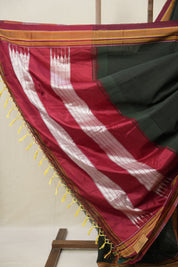 Dark Green Cotton Ilkal Saree With Chikki Border - SRDGCIS853