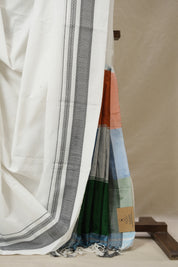 White Cotton Ilkal Saree With Chikki Border - SRWCIS854