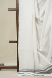 White Cotton Ilkal Saree With Chikki Border - SRWCIS854