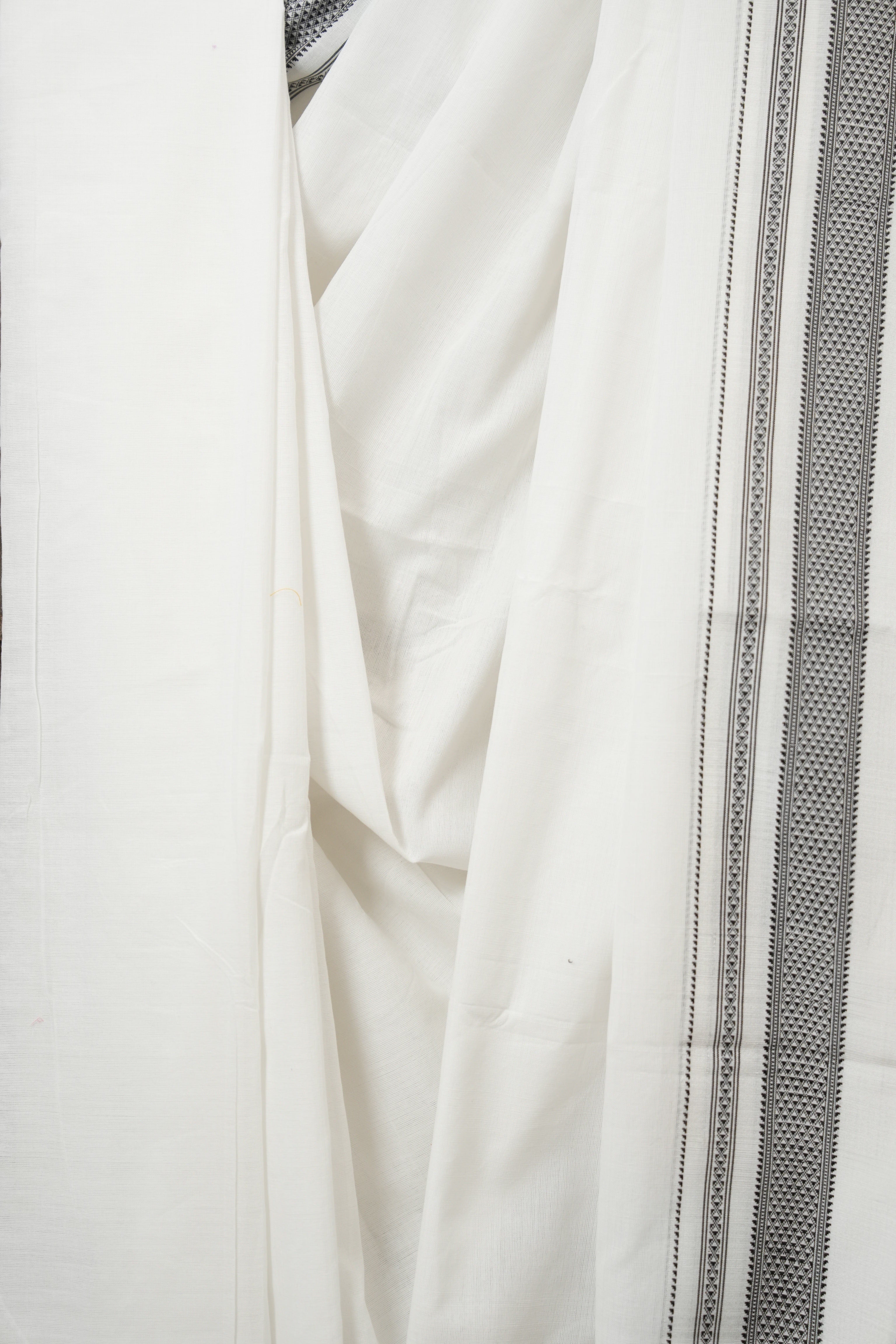 White Cotton Ilkal Saree With Chikki Border - SRWCIS854