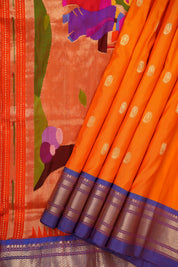 Orange Silk Paithani Saree - Saavari - SSOSPS45