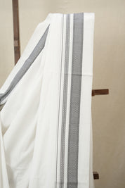 White Cotton Ilkal Saree With Chikki Border - SRWCIS854