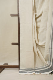 Off White Cotton Ilkal Saree With Chikki Border - SROWCIS855