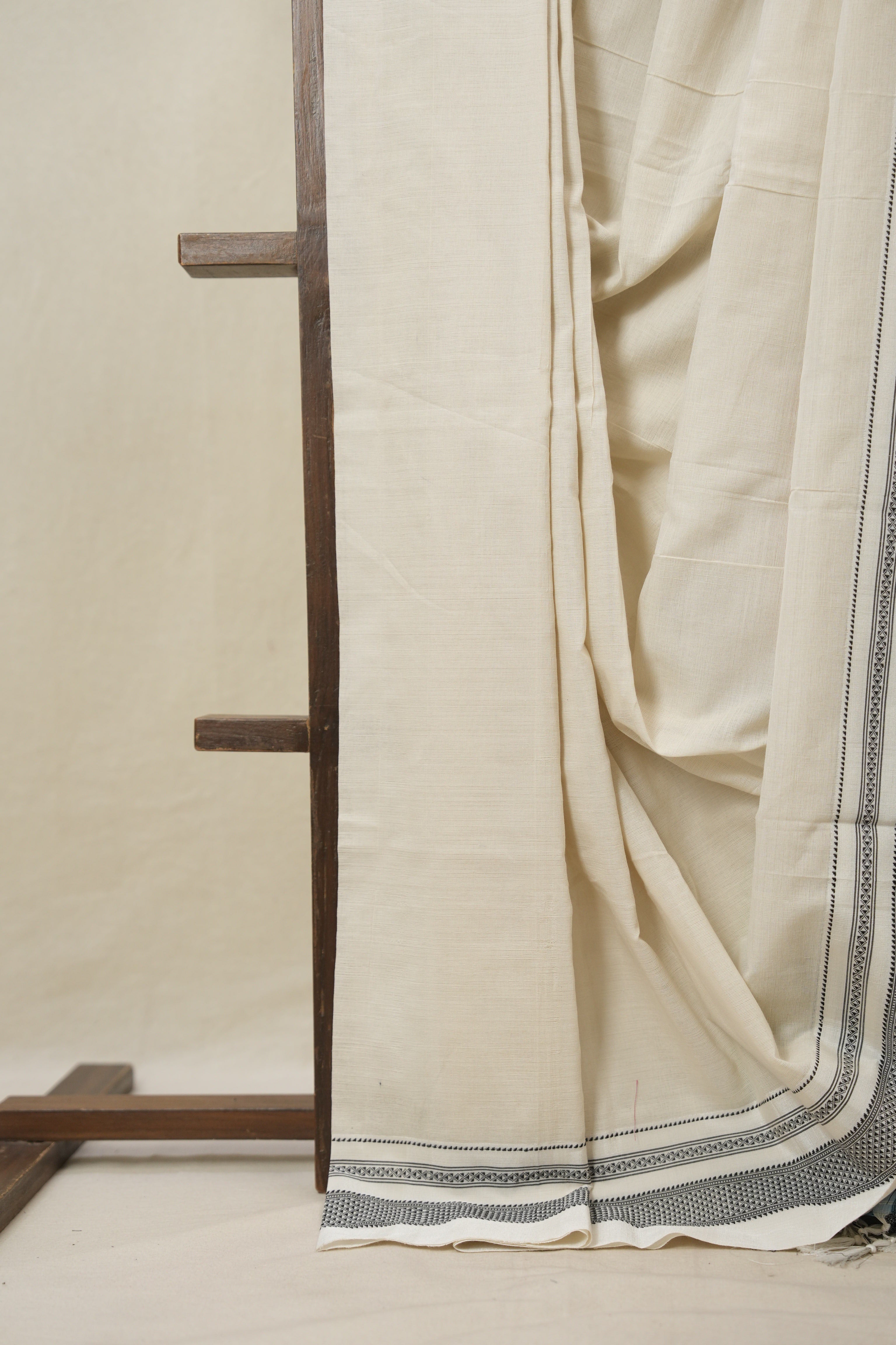 Off White Cotton Ilkal Saree With Chikki Border - SROWCIS855