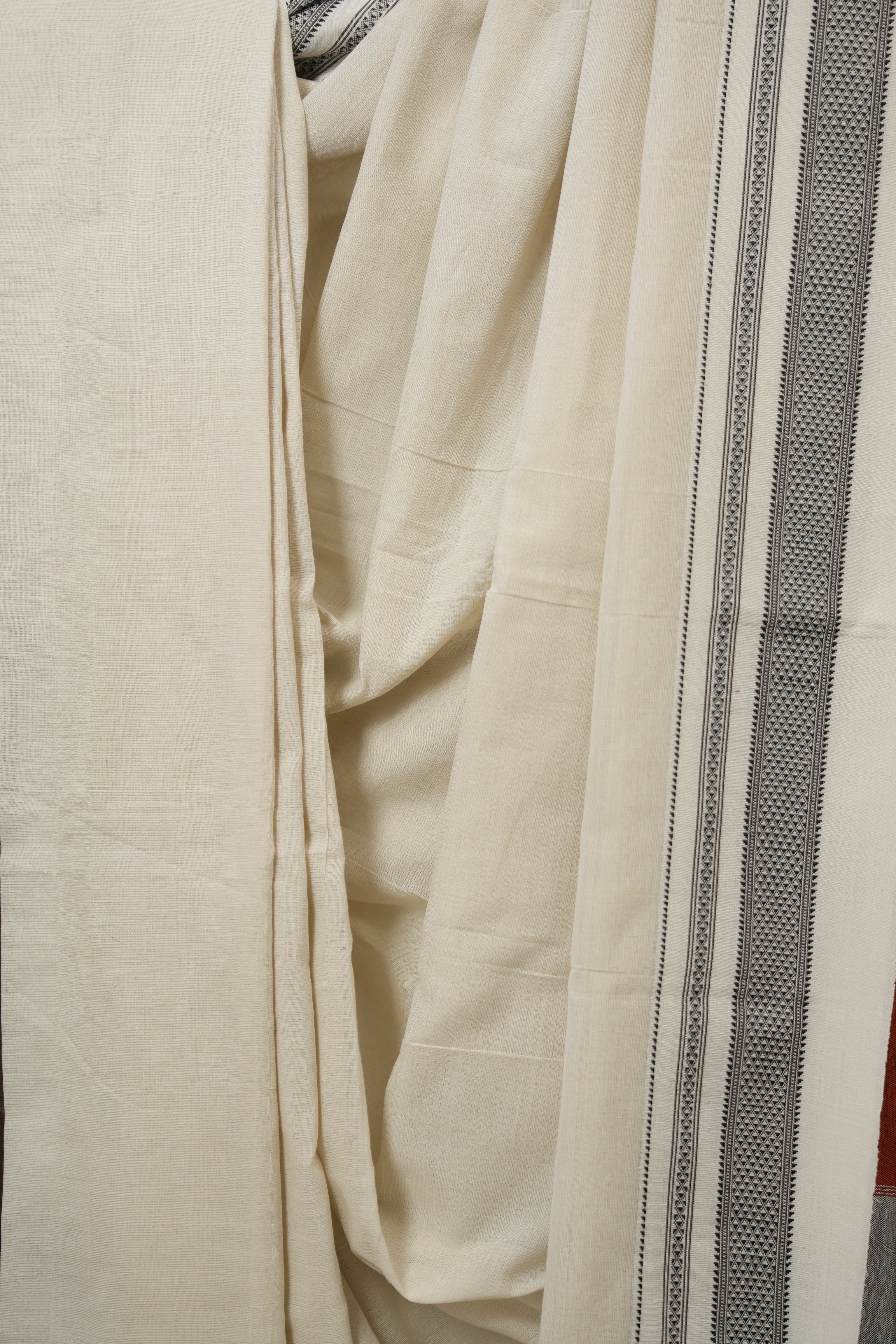 Off White Cotton Ilkal Saree With Chikki Border - SROWCIS855